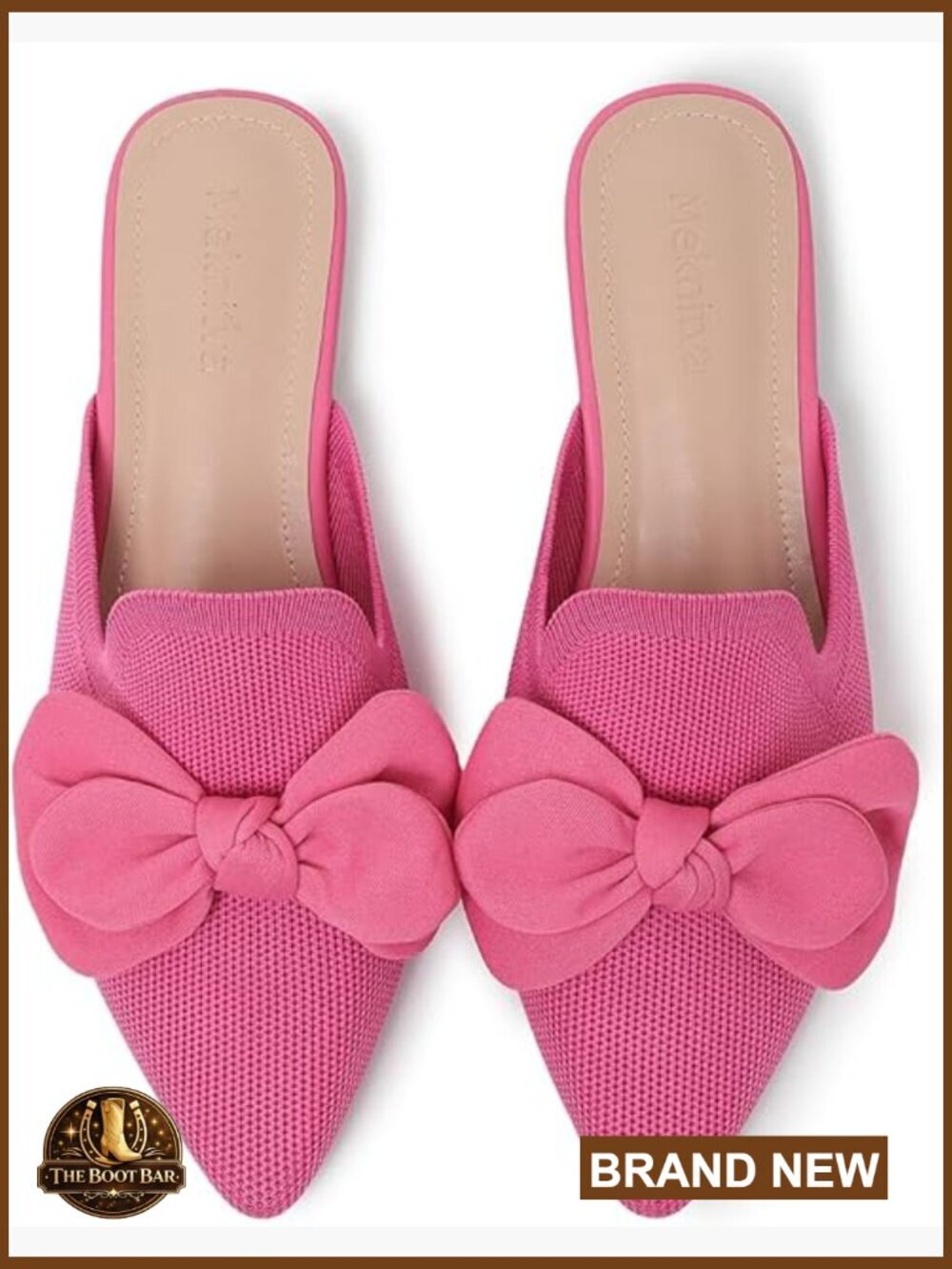 Pointed Toe Mules with Bow, Cushioned Insole, Backless Loafers